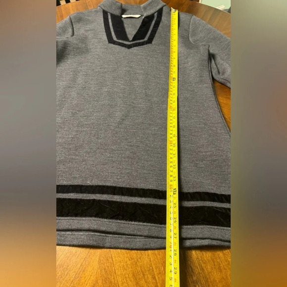 Soft Surroundings Runway Tunic Gray Black Velvet Trim Sweater Top NO SIZE TAG - Picture 6 of 7